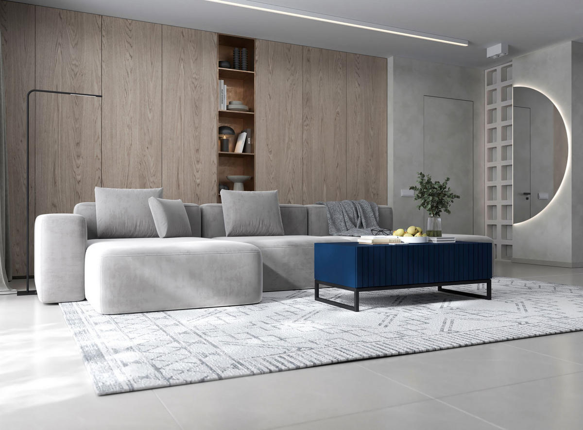 COUCHTISCH Elpis Marineblau matt Glamour 110 cm - Blau/Schwarz, Holzwerkstoff/Metall (54/110/39cm) - Meble Lindner
