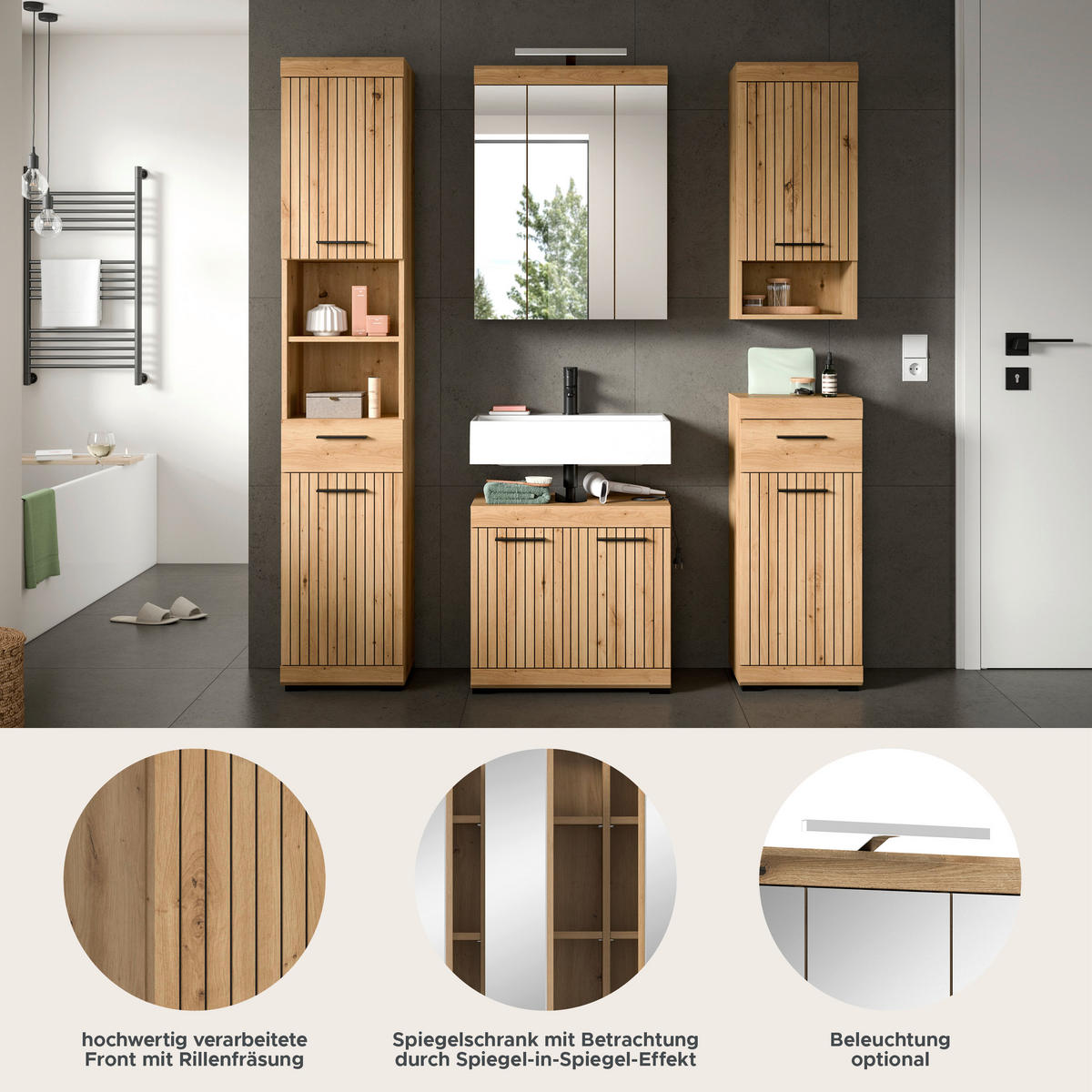 BAD-SET SCOUT 6-tlg. (B/H/T: ca. 164/191/34 cm) in Artisan Eiche Nachbildung/Artisan Eiche Nachbildung - Eiche Artisan, Holz (164/191/34cm) - Homes & Jones