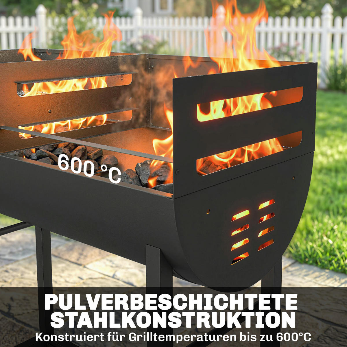 HOLZKOHLEGRILL mit Räder aus Metall Schwarz - Schwarz, Metall (46.5/100/103cm) - Outsunny