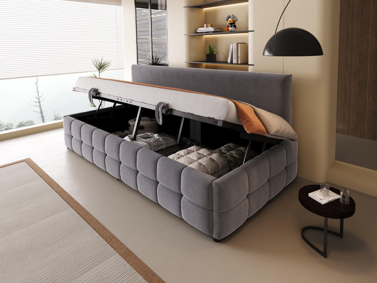POLSTERBETT 90x200 cm Stauraum Samt dunkelgrau - Grau, Textil (90/200cm) - Fortuna Lai