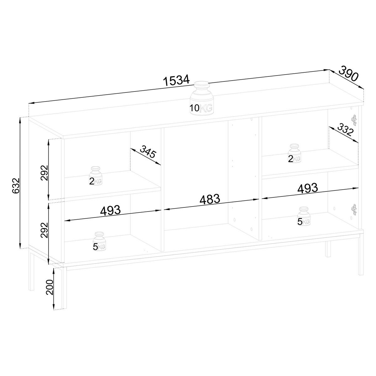 SIDEBOARD SENTIERO 154/83/39 cm mit LED 3 Schubladen und 2 Türen Schwarz - Eiche Wotan/Schwarz, Holzwerkstoff (154/83/39cm) - MASSENO