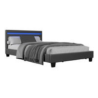 POLSTERBETT Paris mit LED dunkelgrau 120x200cm - Dunkelgrau, Holz (120/200cm) - Juskys