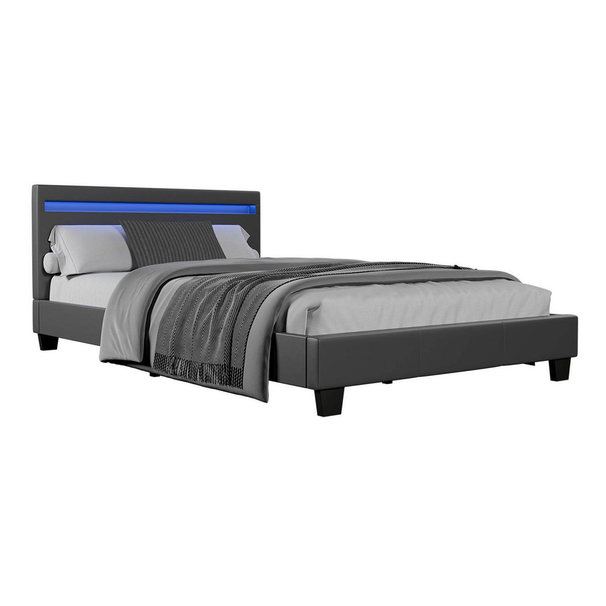 POLSTERBETT Paris mit LED dunkelgrau 120x200cm - Dunkelgrau, Holz (120/200cm) - Juskys