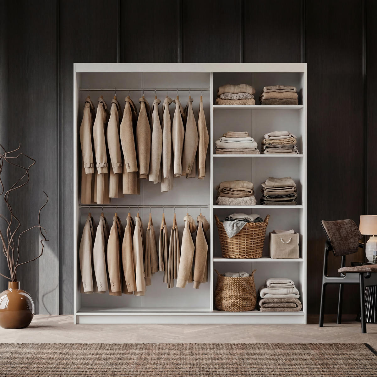 SILENTE 180 cm Schiebetürenschrank mit Einlegeböden und Kleiderstange - Weiß, Holzwerkstoff (180/205/60cm) - Idohome
