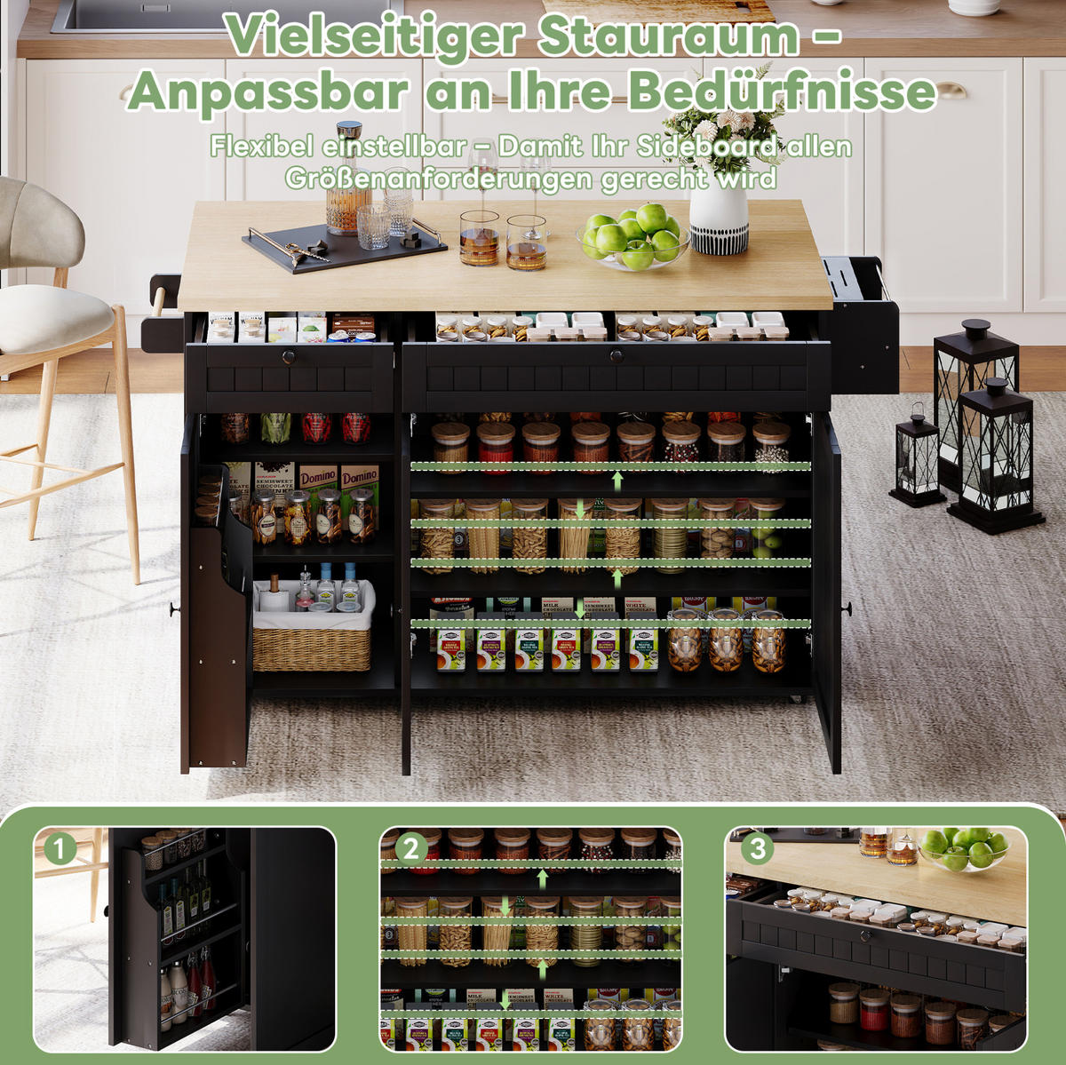 KÜCHENINSEL 137/89,5/45 cm Natur/Schwarz aus MDF mit klappbarer Arbeitsplatte - Naturfarben, Holzwerkstoff (70/89.5/137cm) - OKMYHOME