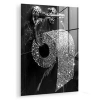 ACRYLGLASBILD WC - Toilettenpapier - Schwarz und weiß - Glitter 60x80 cm - Silberfarben, Glas (60/80cm) - MuchoWow