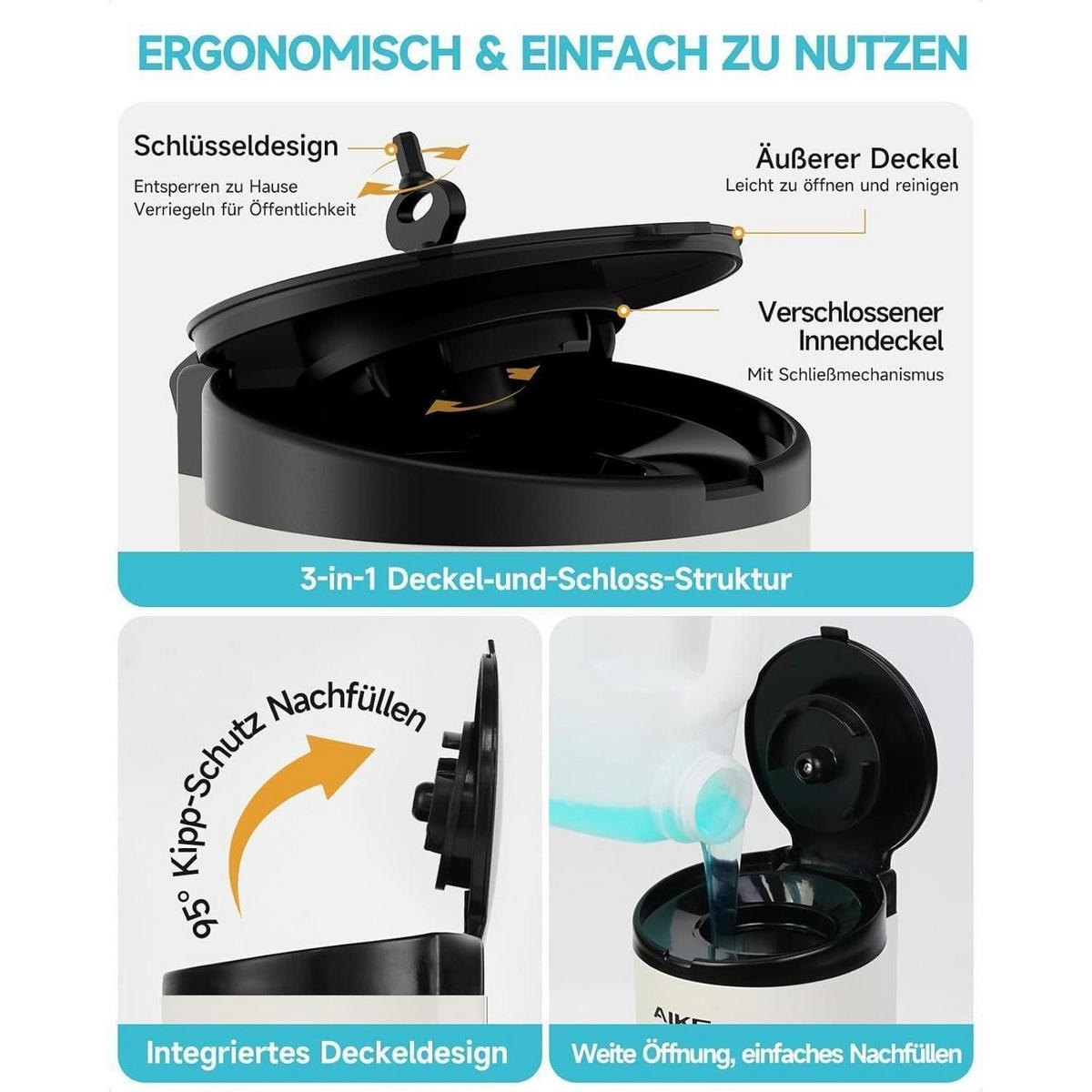 AUTOMATISCHER Seifenspender Wandmontage 750ml Edelstahl Weiß - Weiß, Metall (11/24/13cm)