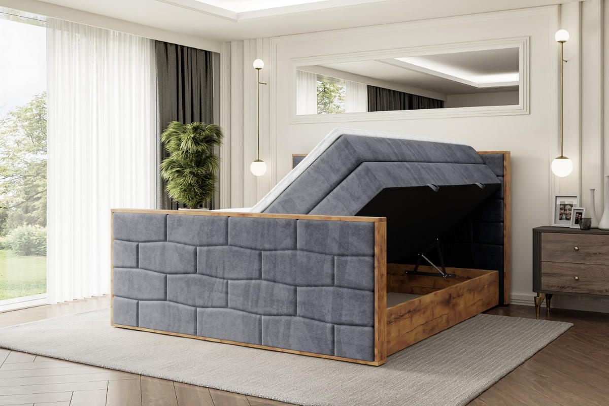 BOXSPRINGBETT mit Matratze H3|H4 und Lattenrost - LOLLI8-Z KING-160x200 - Dunkelgrau Casablanca - Dunkelgrau, Holzwerkstoff (160/200cm) - ALTDECOR