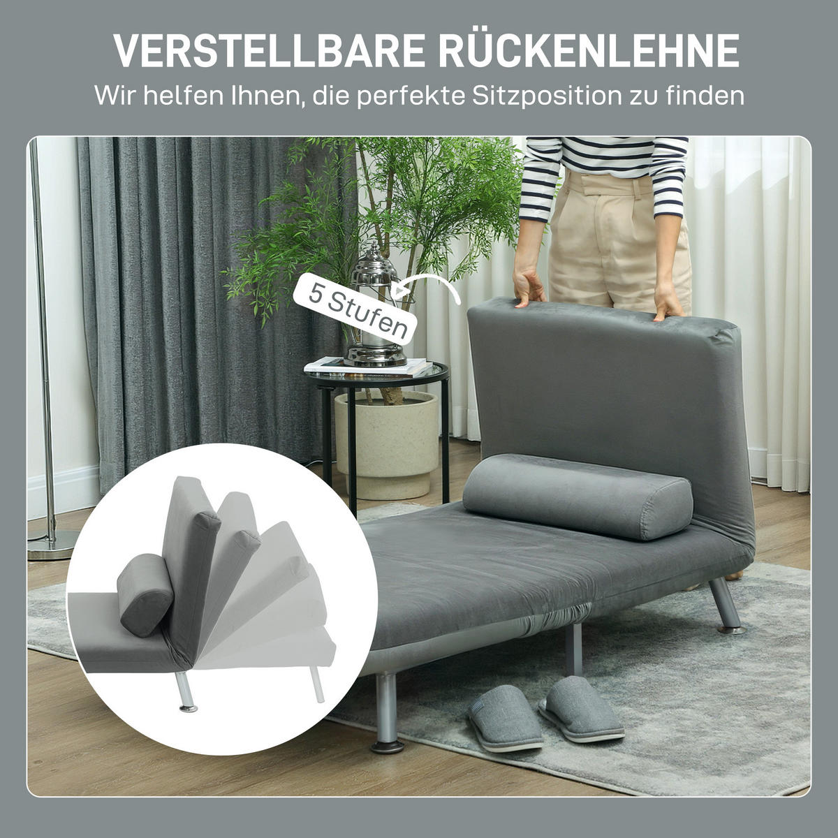KLAPPBAR Schlafsessel Schlafsofa Klappmatratze Bett Gästebett Grau - Silberfarben/Grau, Textil/Metall (70/75/75cm) - HOMCOM