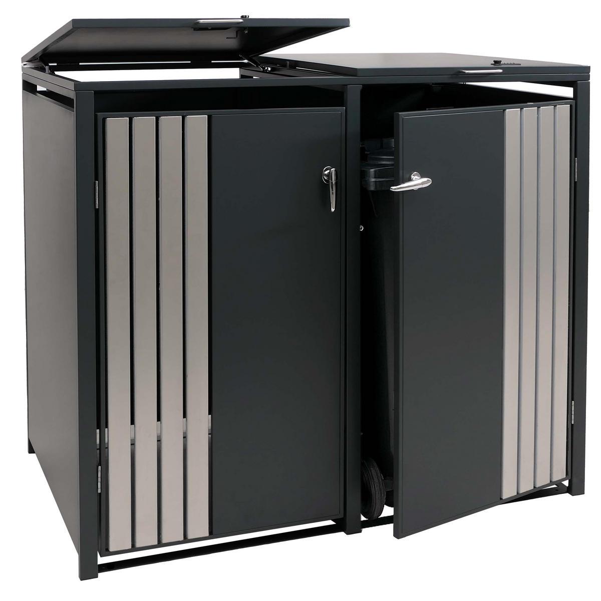 MÜLLTONNENBOX 2er mit Deckel HxBxT 122x132x84cm Anthrazit Edelstahl - Anthrazit, Metall (132/122/84cm) - PROREGAL