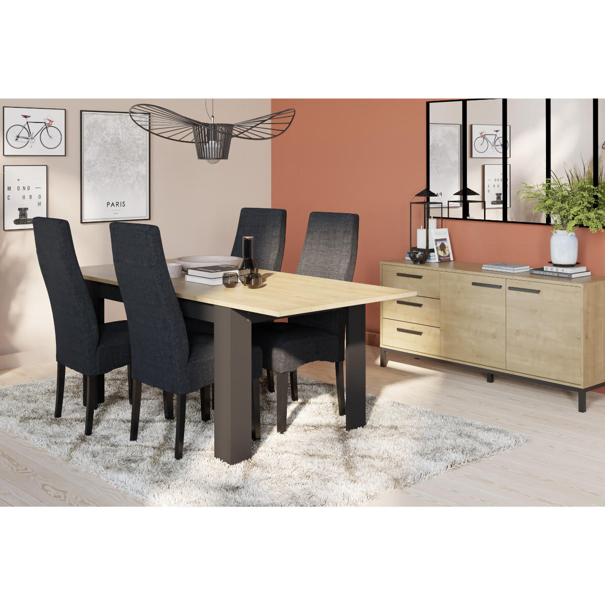 TISCH von 160 bis 200 cm in hamilton-eiche dekor und mattem schwarz - craft 160/90/77 cm - Eschefarben, Holzwerkstoff (23.8/90/77cm) - Calicosy