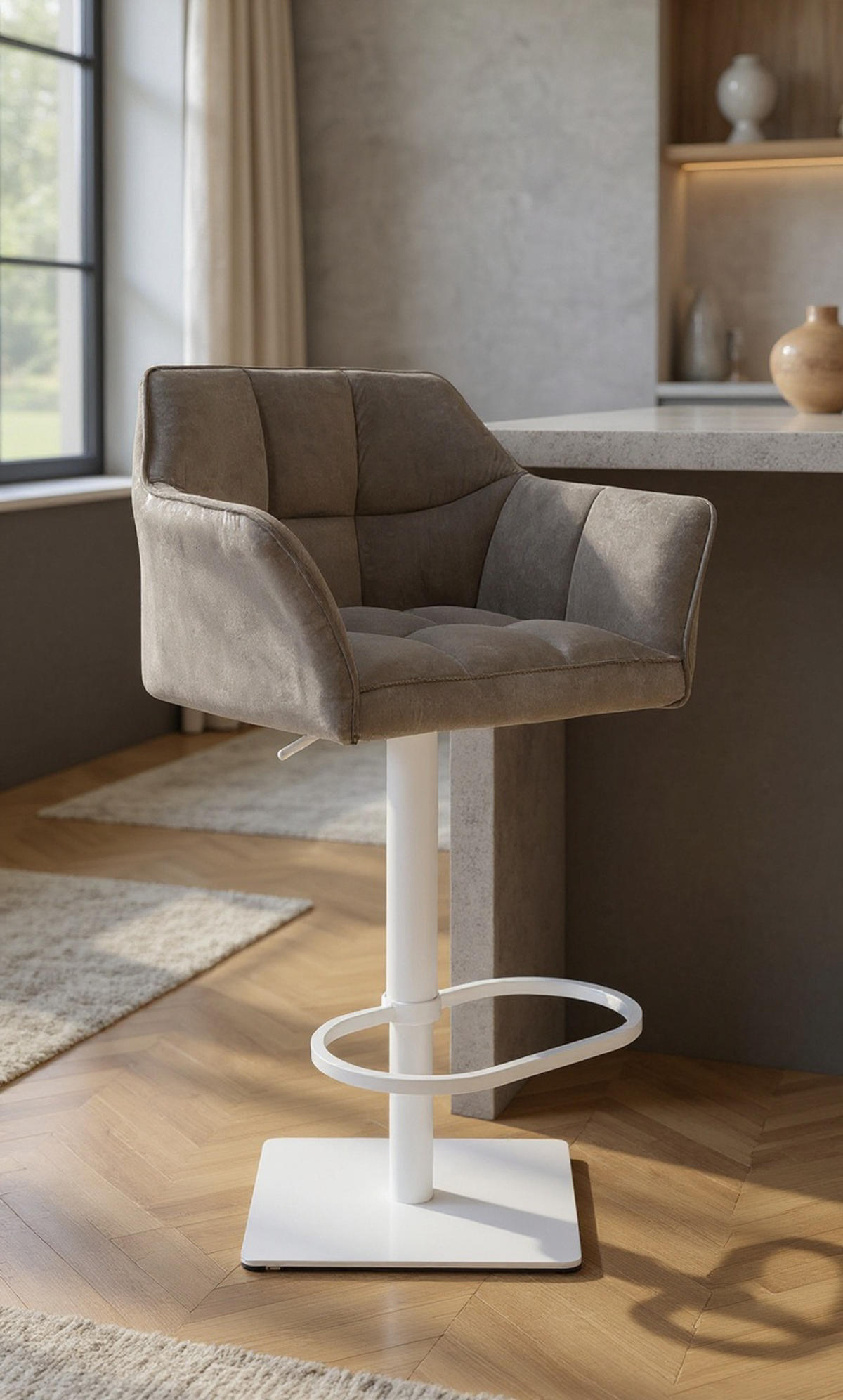 BARHOCKER Damaskus W Samt grau - Weiß/Grau, Textil/Metall (64/110/48cm) - TPFLiving