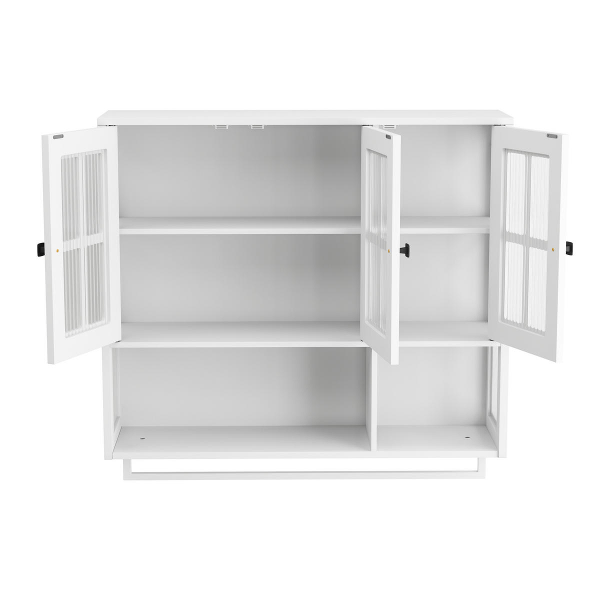 KÜCHENOBERSCHRANK 88x26x82.5 cm in Weiß aus Sicherheitsglas mit geriffeltem Glas & Handtuchstange - Weiß, Holzwerkstoff (88/82.5/26cm) - Modfu