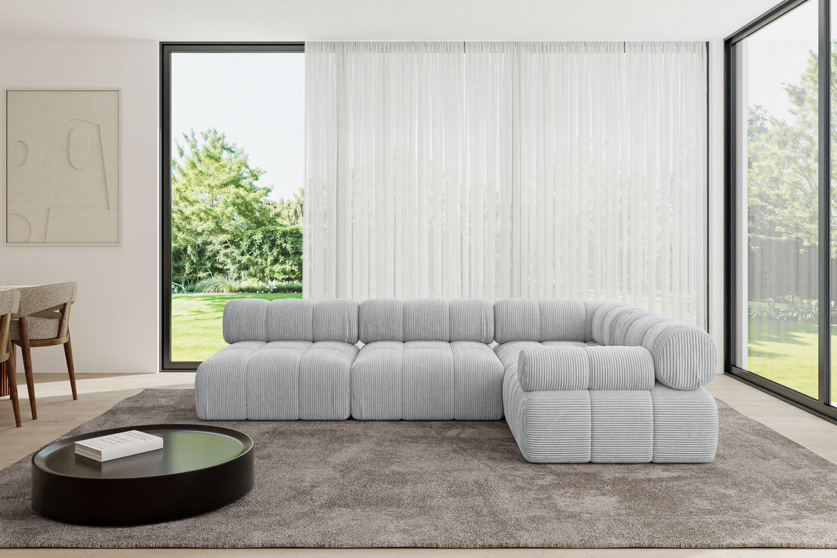 ECKSOFA modulares Sofa Mende-L2 - 285x190x70 cm Grau Cord - Grau, Holzwerkstoff/Textil (285/190cm) - ALTDECOR