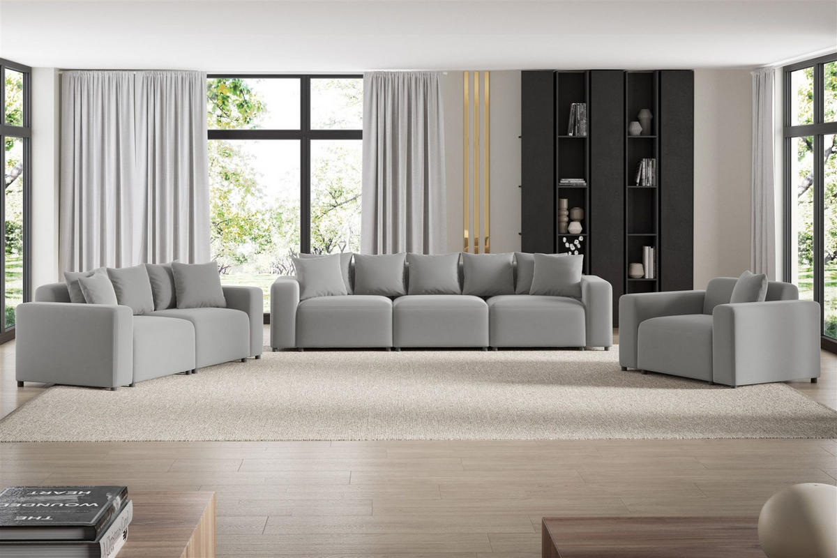 SOFA Megan 3-sitzer In Salvador - Hellgrau, Holzwerkstoff/Textil (327/75/98cm) - Fun Möbel