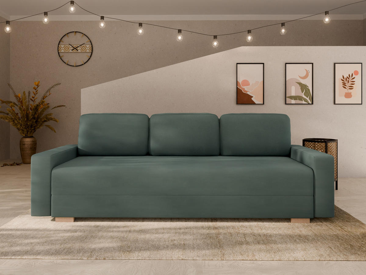 SCHLAFSOFA Celeste – modernes Design trifft auf höchsten Komfort, Grün - Grün, Holz (225/80/94cm) - Panda Möbel
