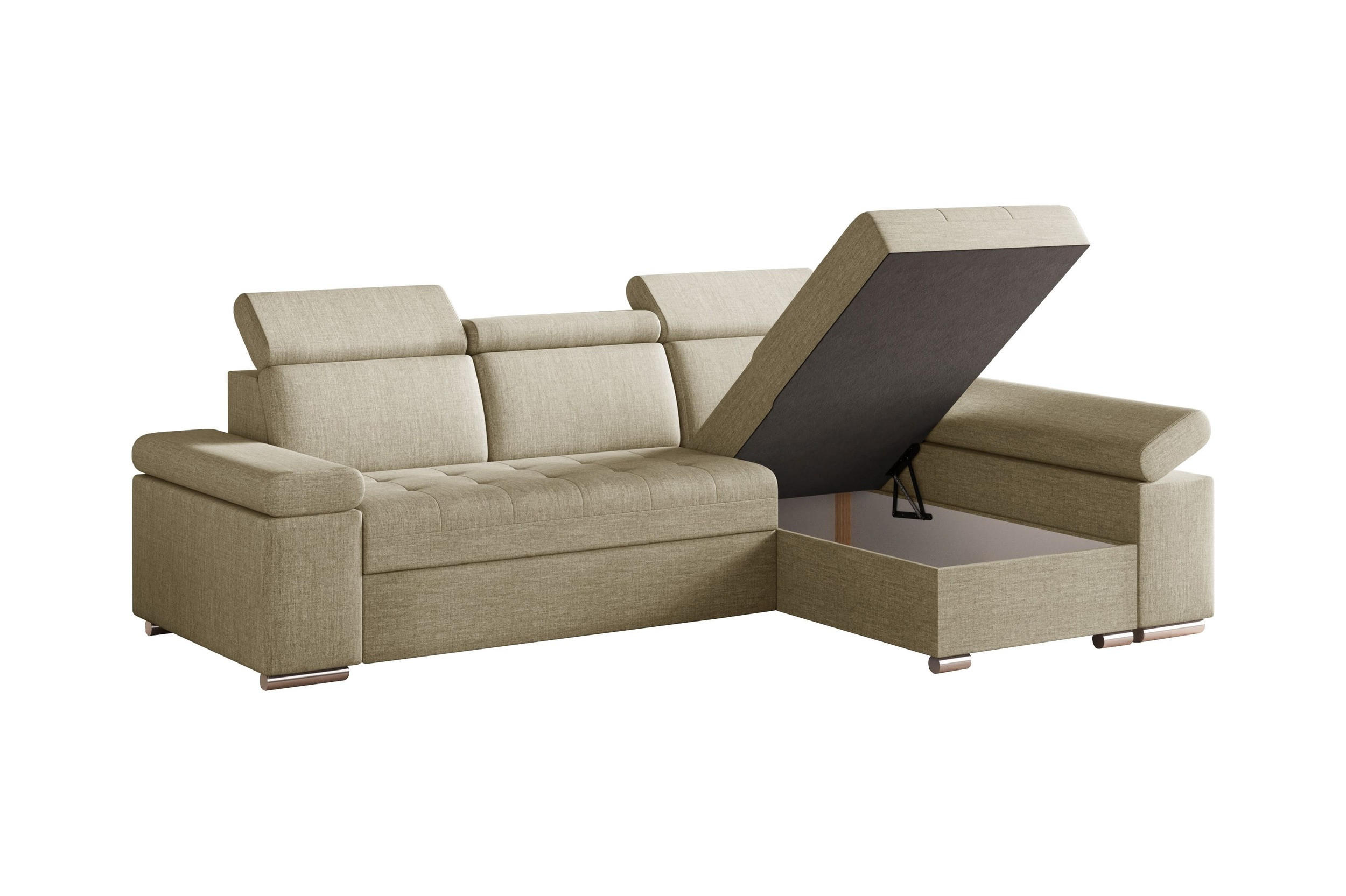 ECKSOFA mit Schlaffunktion Luka L Twist 01 - Beige - Links - Beige/Silberfarben, Holzwerkstoff (260/168cm) - Möblo