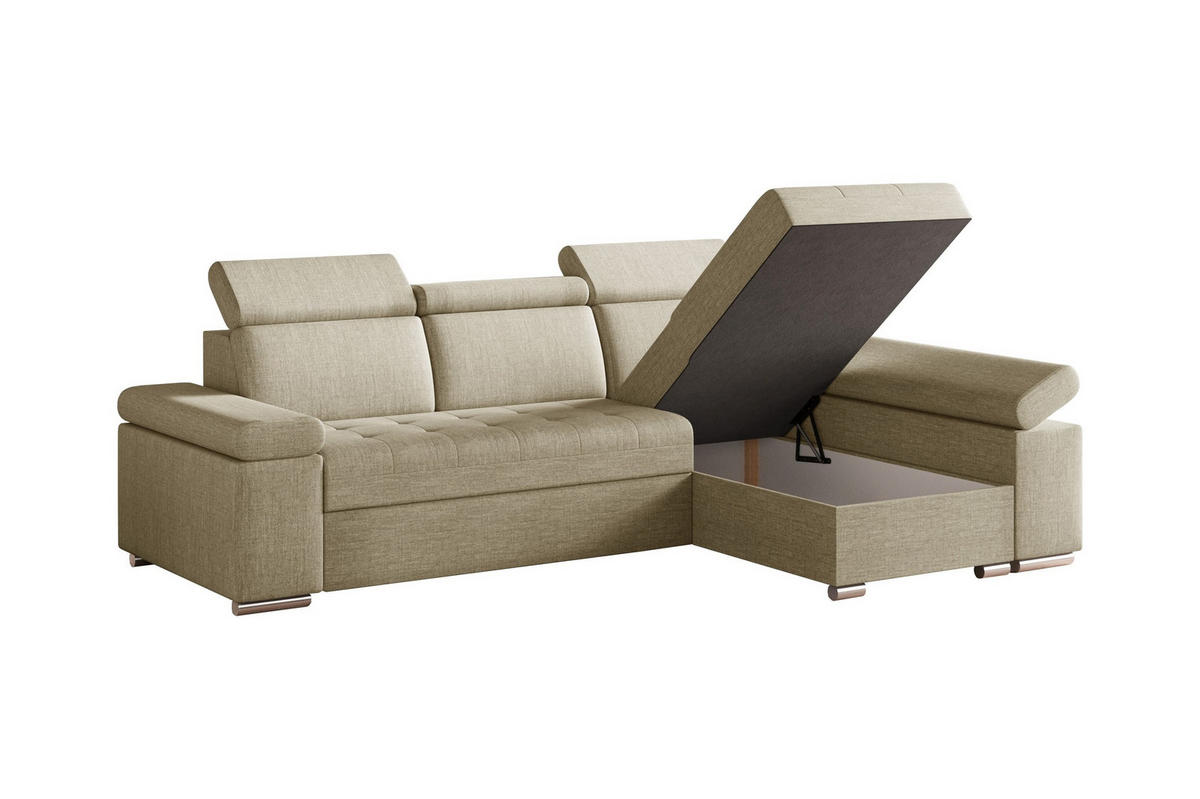 ECKSOFA mit Schlaffunktion Luka L Twist 01 - Beige - Links - Beige/Silberfarben, Holzwerkstoff (260/168cm) - Möblo