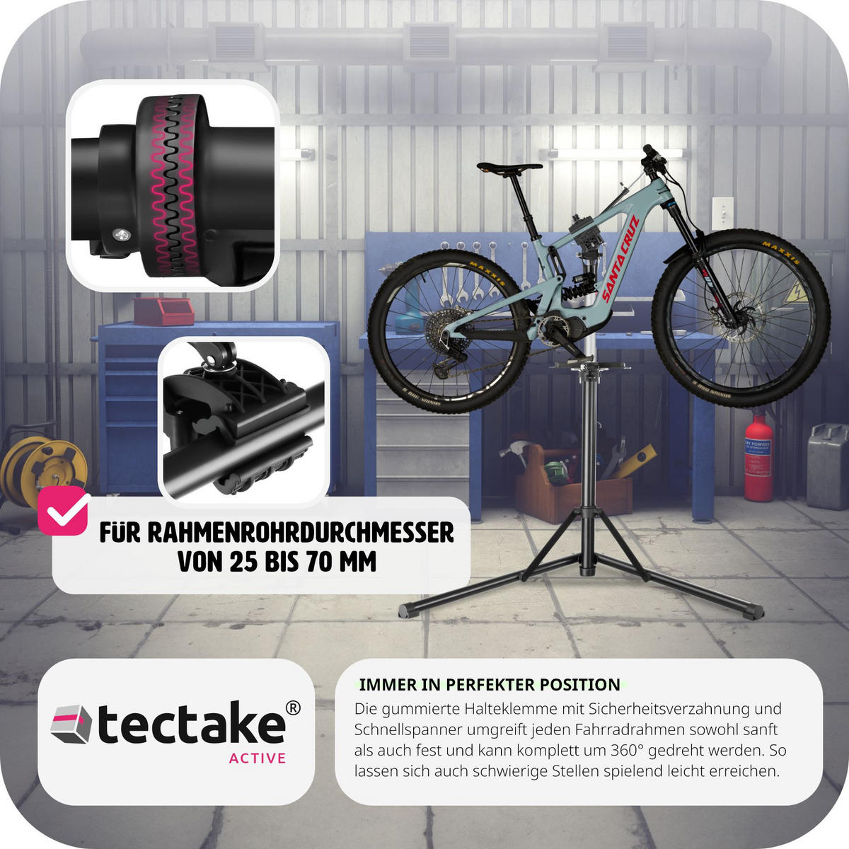 FAHRRADMONTAGESTÄNDER Jan,inklusive Vorderrad-Stabilisator,grau/schwarz - Schwarz/Grau, Textil (81/169cm) - tectake