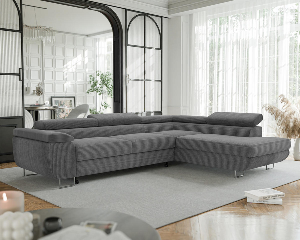 ECKSOFA ANTON mit Schlaffunktion und Bettkasten Grau - Grau, Holzwerkstoff/Kunststoff (274/203cm) - Idohome