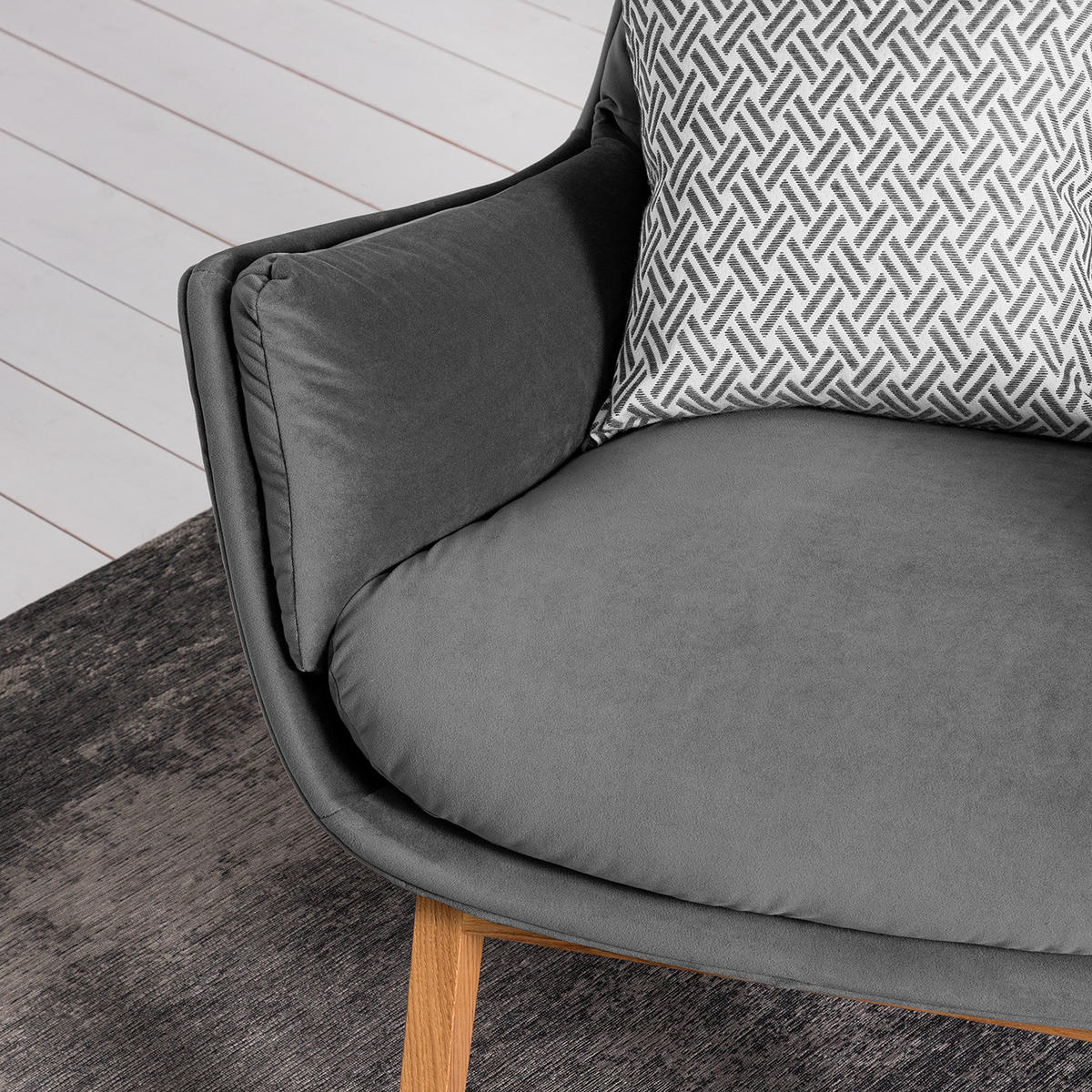 SESSEL mit Holzfüßen - Eichefarben/Grau, Eichenholz/Textil (83/95/97cm) - home24