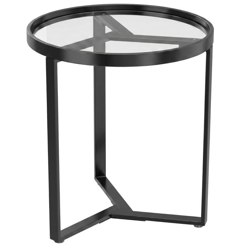 BEISTELLTISCH DE-37208 rund mit Glasplatte Schwarz - Schwarz, Metall (45/45/50cm) - ComfortXL