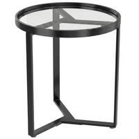 BEISTELLTISCH DE-37208 rund mit Glasplatte Schwarz - Schwarz, Metall (45/45/50cm) - ComfortXL