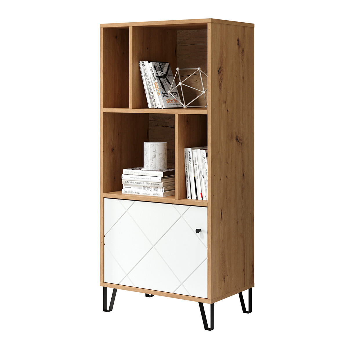 BÜCHERREGAL 1 Tür und 4 Fächer mattweiß H136 cm - Touch - Weiß, Holzwerkstoff (63/136/40cm) - Trendteam