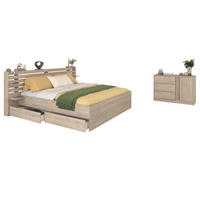 JUGENDZIMMER Eiche japanisch, Set mit Stauraumbett 140 x 200 cm und Kommode - Eichefarben, Holzwerkstoff (203/99/217cm) - Parisot Meuble