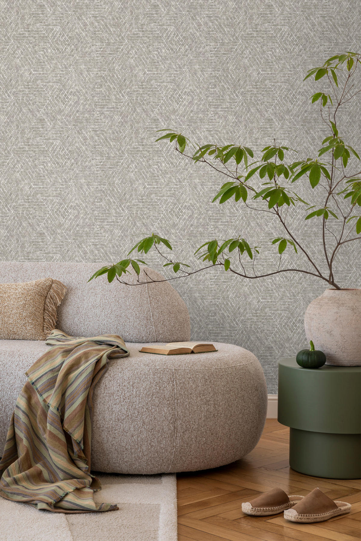 TAPETE grafische Linien 53 cm x 10 m - Beige, Papier (53/1000cm) - Sanders & Sanders