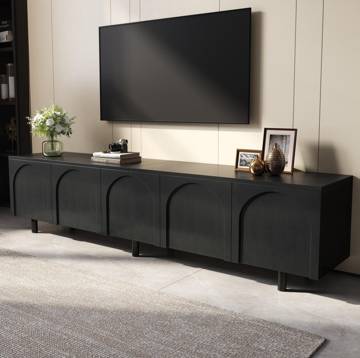 TV-ELEMENT mit 5 Türen 180 x 38 cm MDF Schwarz - Schwarz, Holzwerkstoff (38/45/180cm) - Beauniv