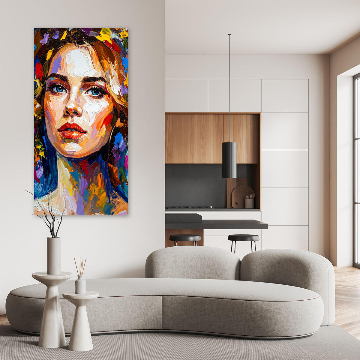 LEINWANDBILD Buntes Porträt Frauen 50x100cm - Multicolor, Textil (50/100cm) - Feeby