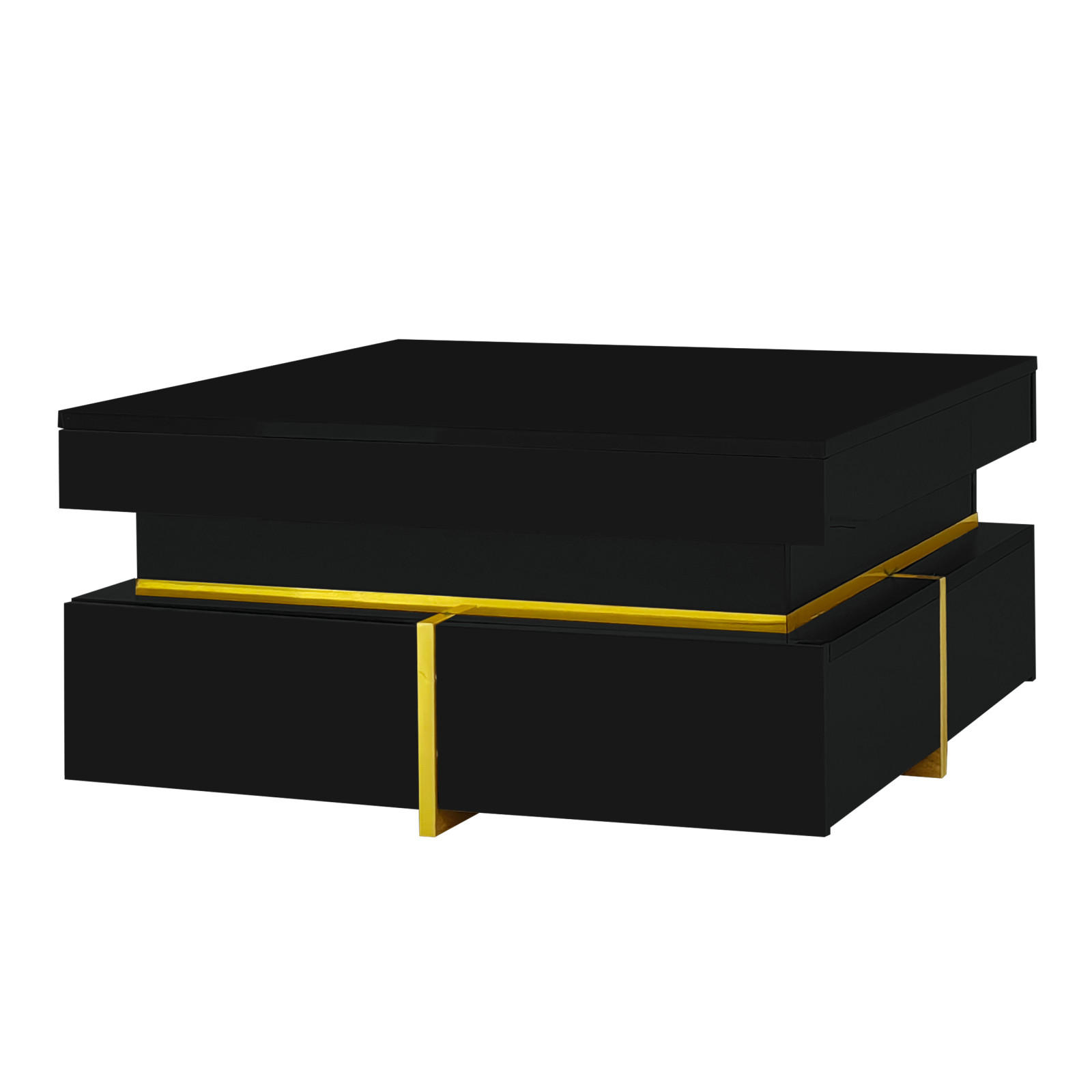 COUCHTISCH Schwarz Gold mit 2 Schubladen und Zierstreifen - Schwarz, Metall (70/70/35cm)