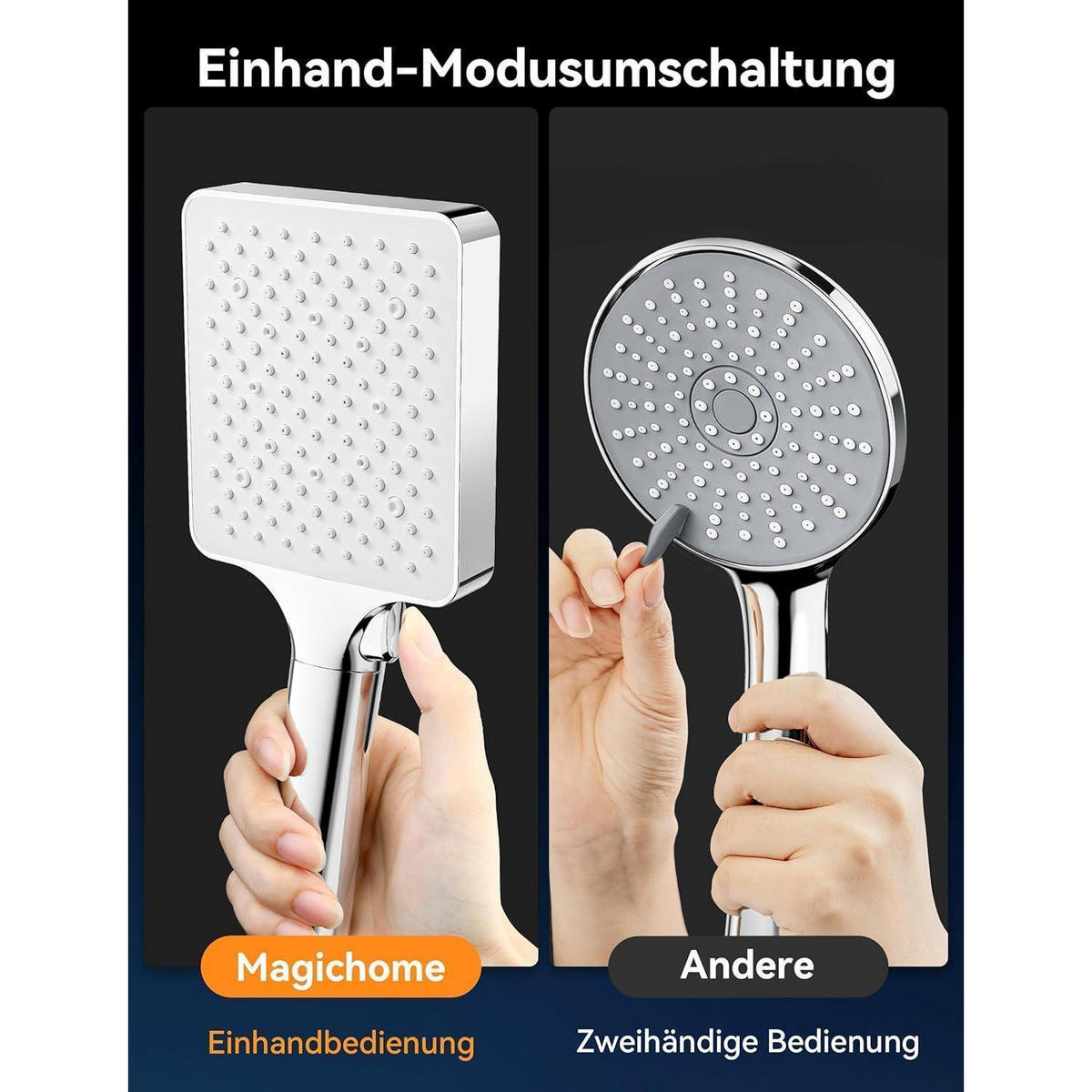 HANDBRAUSE mit Schlauch 6 Strahlarten Hochdruck Wassersparend Weiß - Weiß, Kunststoff (10.5/12.7/27cm)