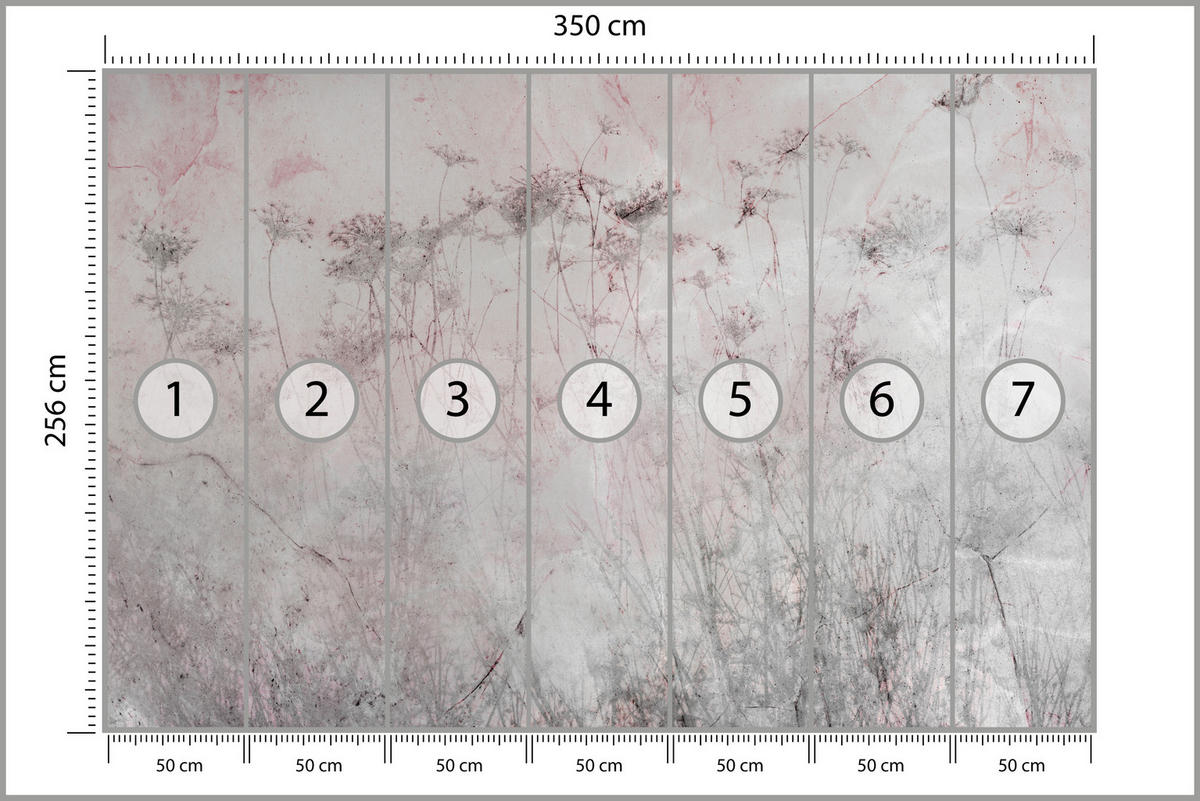 FOTOTAPETE für Schlafzimmer Blumen Wiese Gras Zarte Landschaft 350x256 - Violett/Rosa, Papier (350/256cm) - Muralo