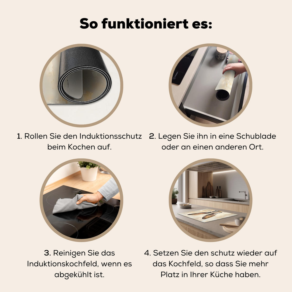 HERDABDECKPLATTE Hase - Ohren - Braun Herdabdeckung Induktionsfeld 65x52 cm - Beige, Kunststoff (65/52/0.2cm) - MuchoWow