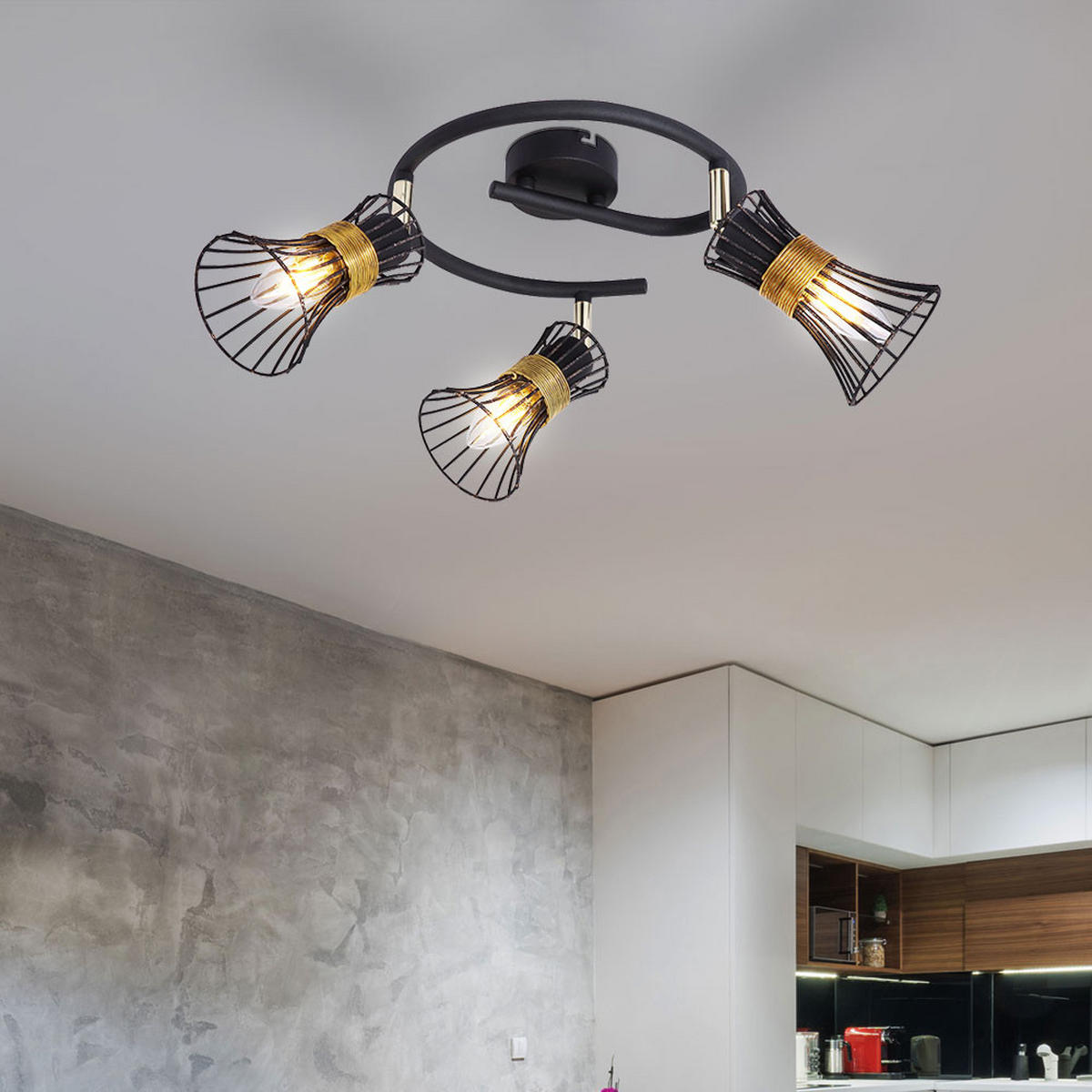 DECKENLEUCHTE Metall Gitteroptik Schwarz Gold - Schwarz, Metall (25/25/22cm) - Globo Lighting