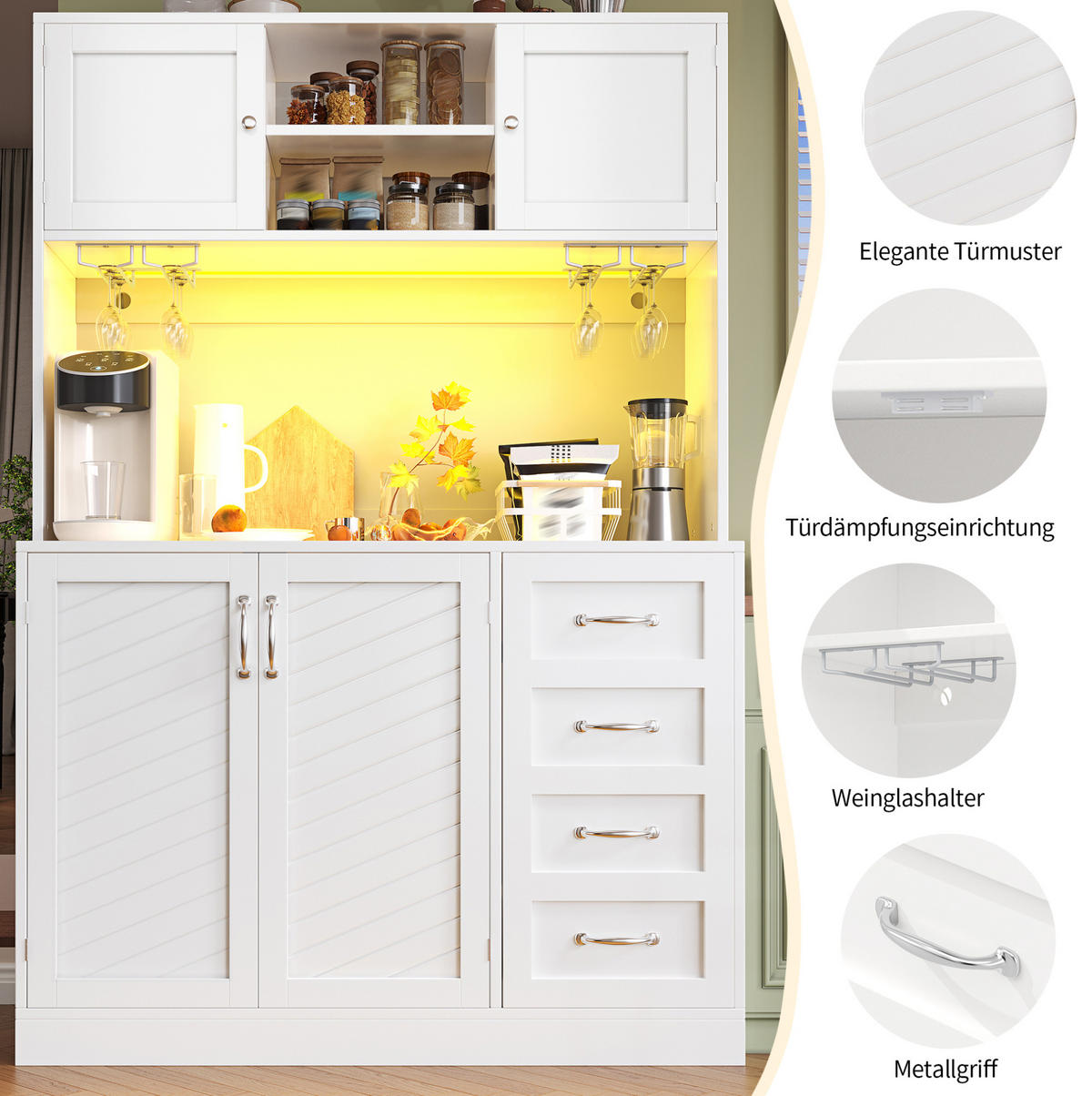 BUFFET 120/188/40 cm Weiß aus MDF mit LED-Beleuchtung - Weiß, Holzwerkstoff (40/188/120cm) - OKMYHOME