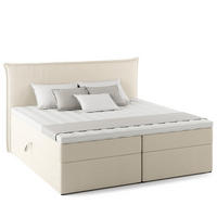 BOXBETT mit Stauraum - Bouclé - Creme, Holzwerkstoff/Textil (200/200cm) - home24