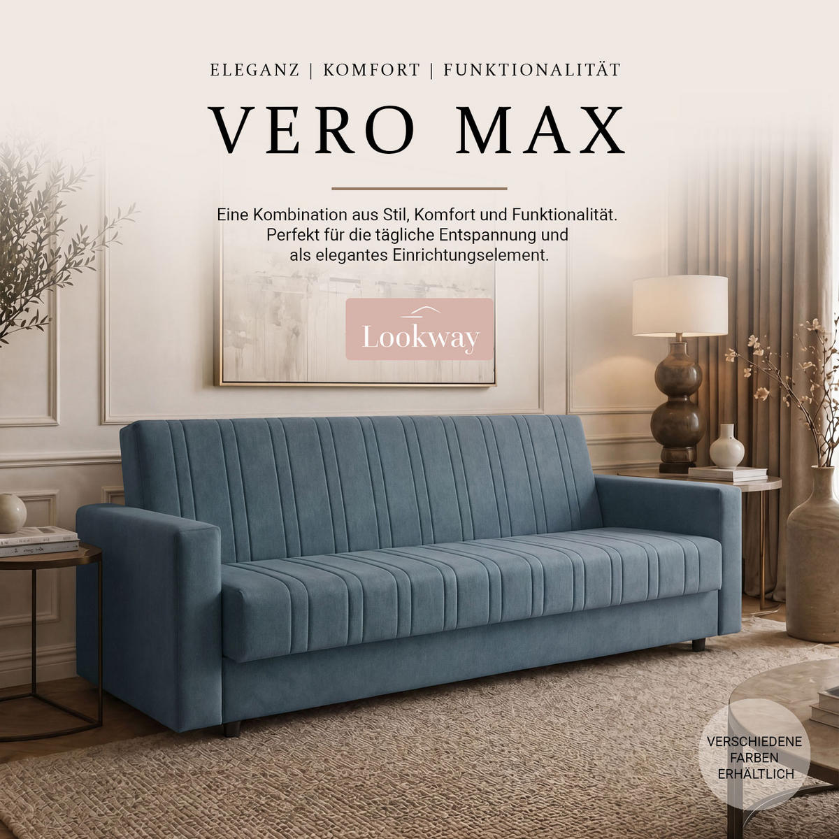 SCHLAFSOFA VERO MAX mit Schlaffunktion Castel 74 - Blau, Textil (191/88/90cm) - Lookway