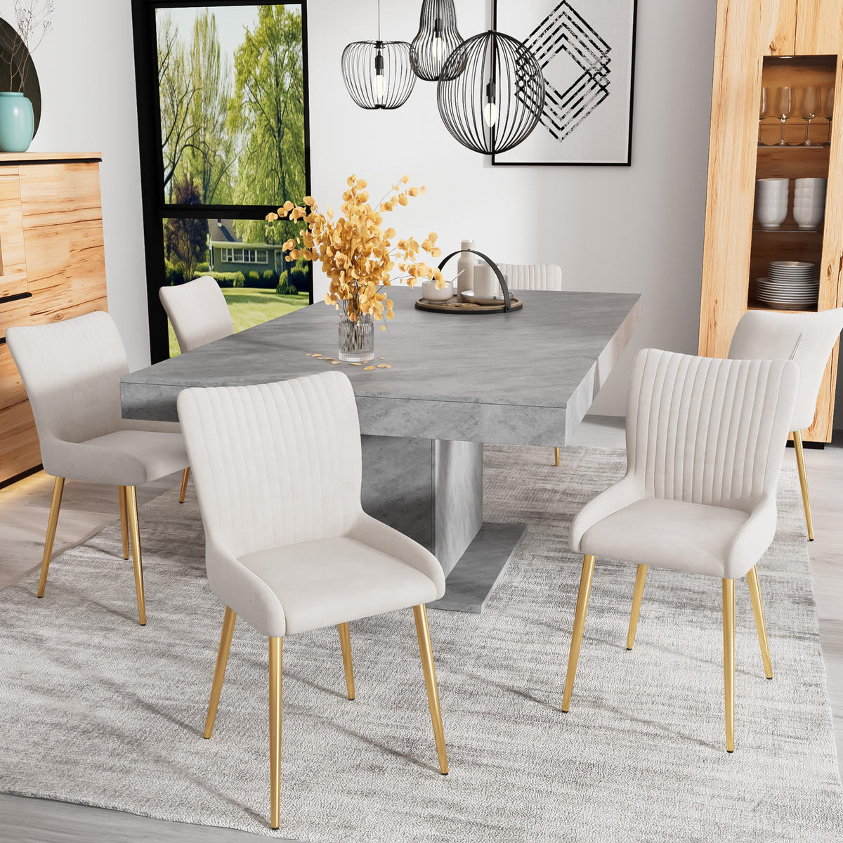 ESSZIMMERSTUHL 4er-Set Samt Beige mit goldfarbenen Metallbeinen - Beige, Metall (47/85/58.1cm) - Meubliv