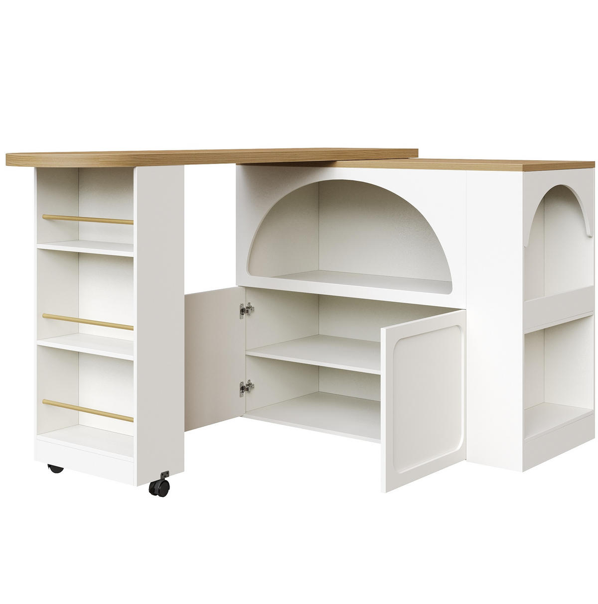 BAROVÝ stůl z MDF 135-205x39x100 cm bílý, rozkládací, pojízdný s LED, USB a úložným prostorem - bílá, kompozitní dřevo (205/100/39cm) - Modfu