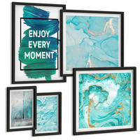 BILDER SET 5er Set - 50x50 cm & 20x30 cm & 40x60 cm Schwarzer Rahmen - Farbenfrohe Abstraktionen, Gesichter, Formen - Schwarz, Kunststoff (40/60cm) - TULUP