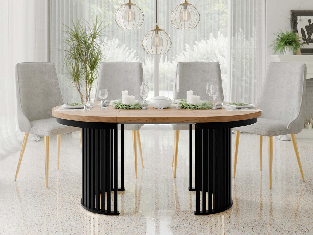 ESSTISCH ausziehbar Komo - Eichefarben/Schwarz, Holz/Holzwerkstoff (100/100/76cm) - MIRJAN24