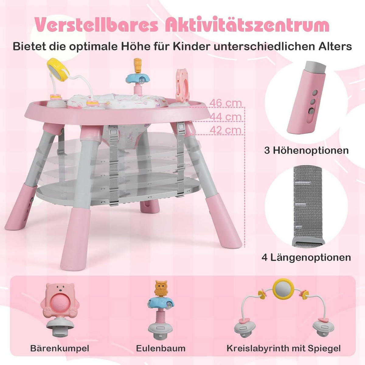 BABYHOCHSTUHL mit abnehmbarem Tablett blau - Pink, Kunststoff (60/93/60cm) - COSTWAY