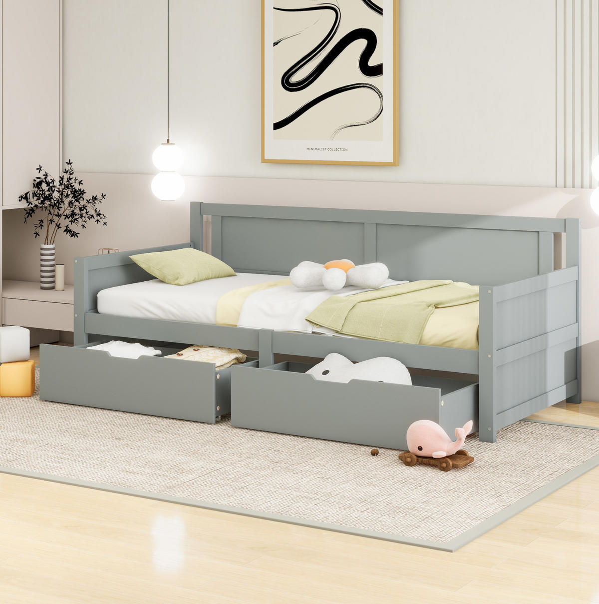 KINDERBETT 90/200 cm als Schlafsofa mit 2 Schubladen und rahmen, Grau - Grau, Holzwerkstoff (90/200cm) - Redom