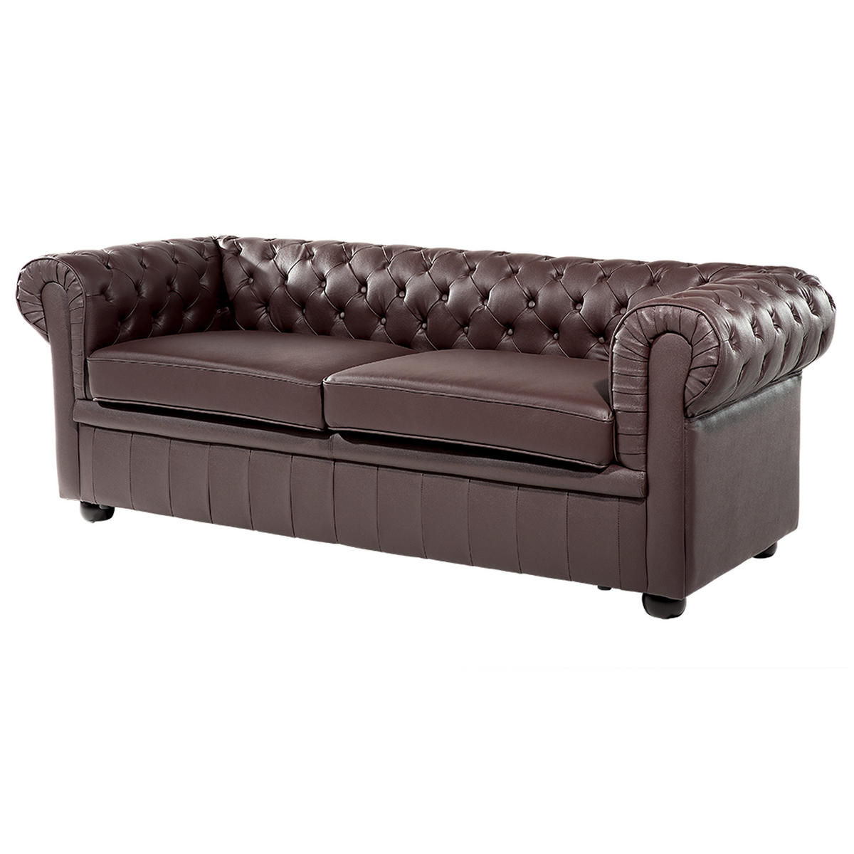 SOFA Leder Braun Chesterfield - Dunkelbraun, Leder/Fell (195/70/75cm) - Beliani