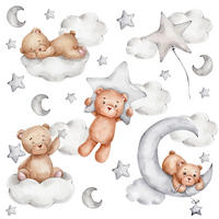 WANDSTICKER SET Teddybären Wolken Sterne Monde 120x60 - Beige/Braun, Papier (120/60/1cm) - Muralo