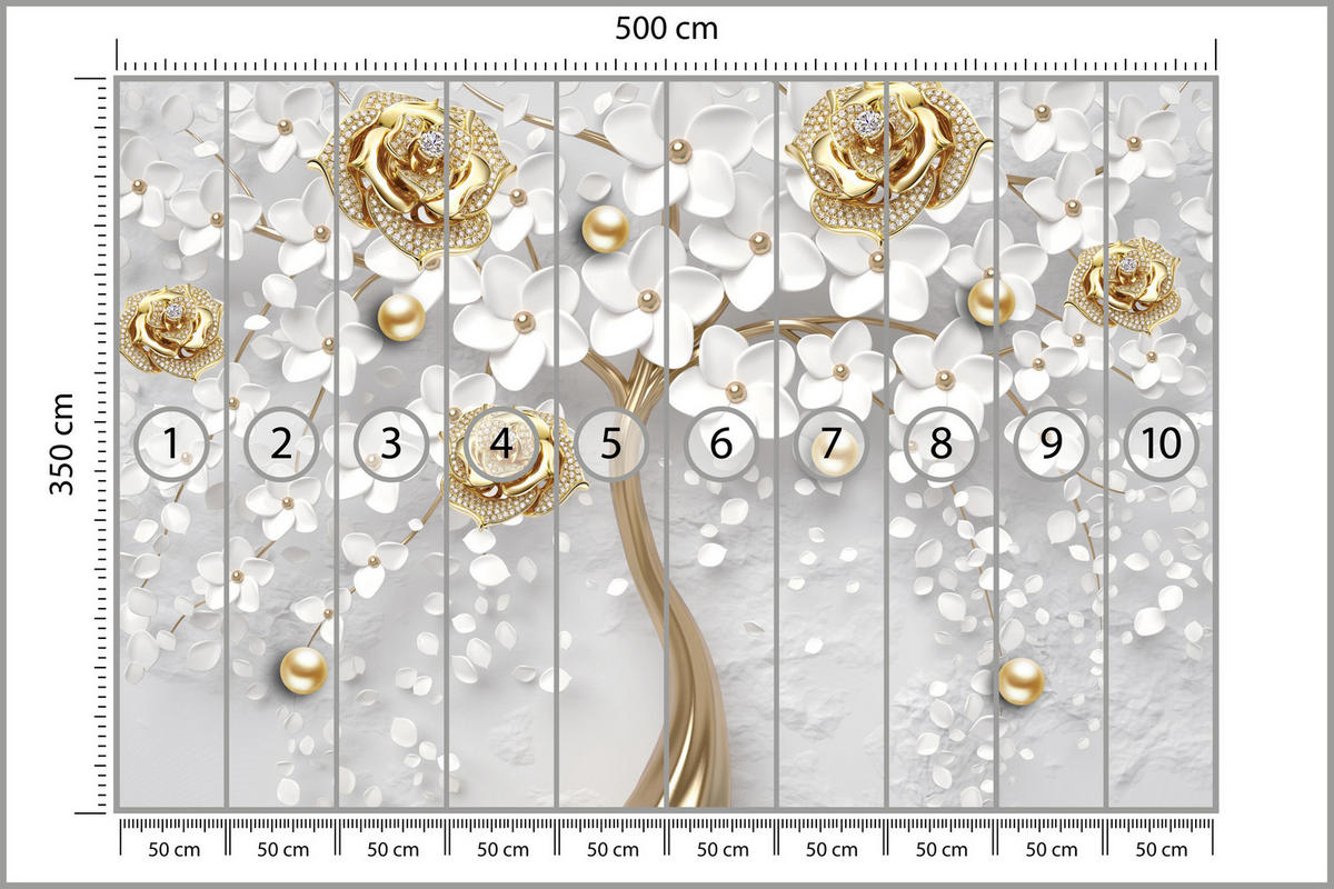FOTOTAPETE für Wohnzimmer Abstrakte Rosen Baum Blumen Räumliche Äste Zweige 500x350 - Gelb/Weiß, Papier (500/350cm) - Muralo