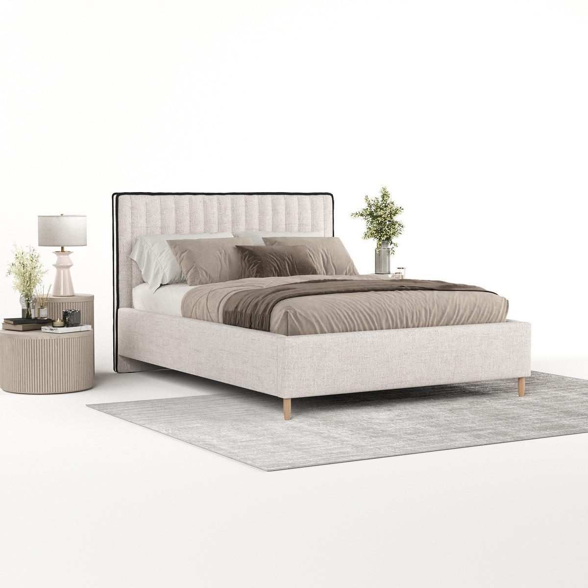 POLSTERBETT Aria 160/200 cm Hellbeige im Neve Stoff - Sandfarben/Naturfarben, Holz/Holzwerkstoff (160/200cm) - AltaBeds